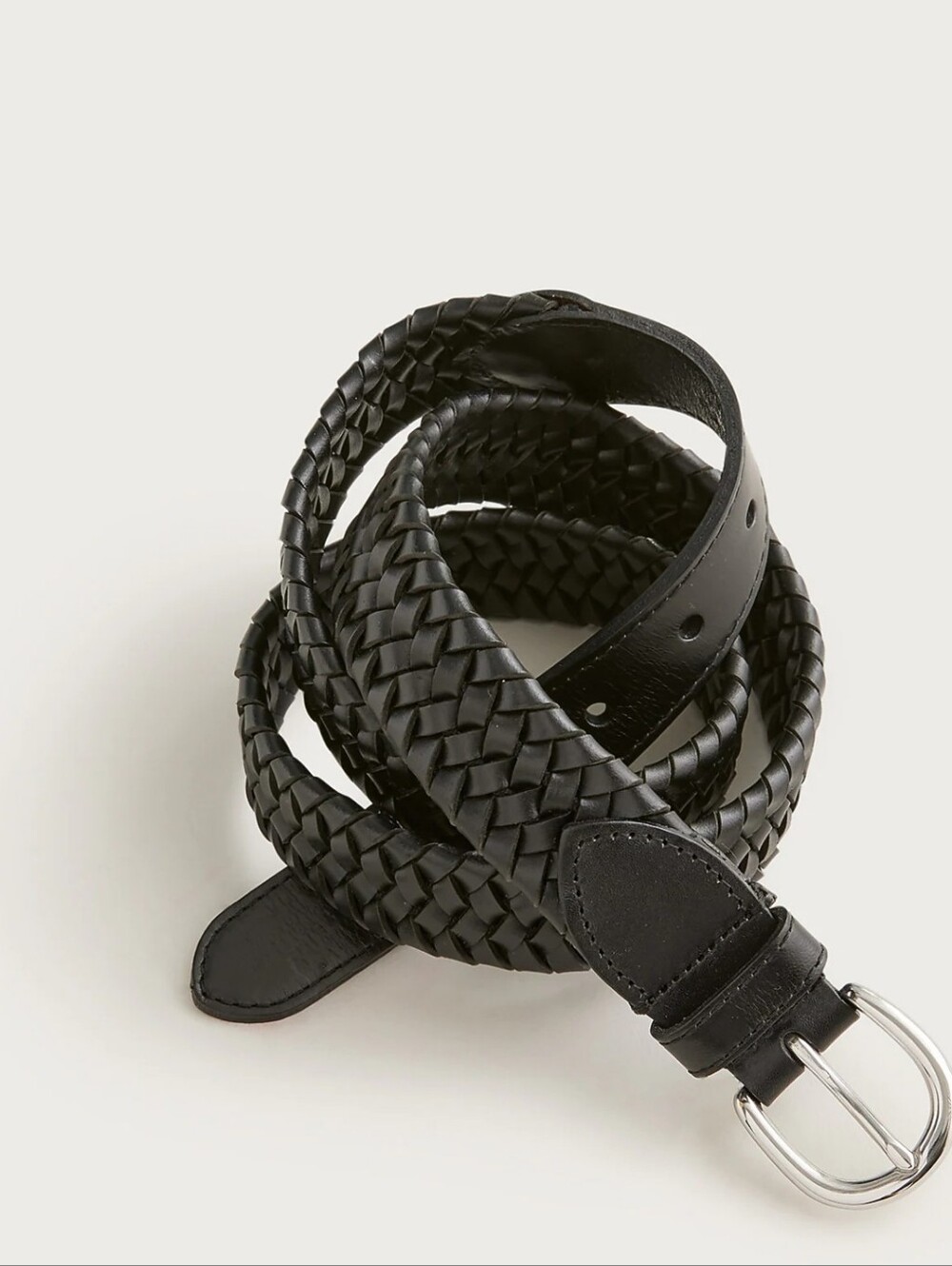 J Crew Classic Black Woven Elasticated Italian Leather Men's Belt